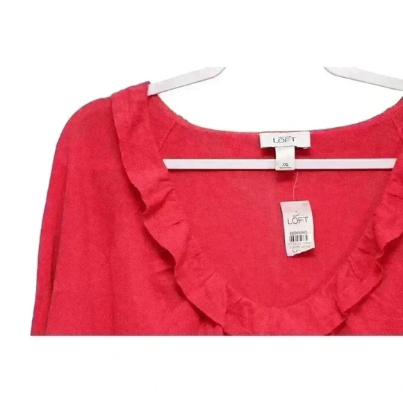 NWT Ann Taylor LOFT Sz XXL Blouse Long Sleeve Pink Linen Cotton Colorful Ruffle - Picture 6 of 13